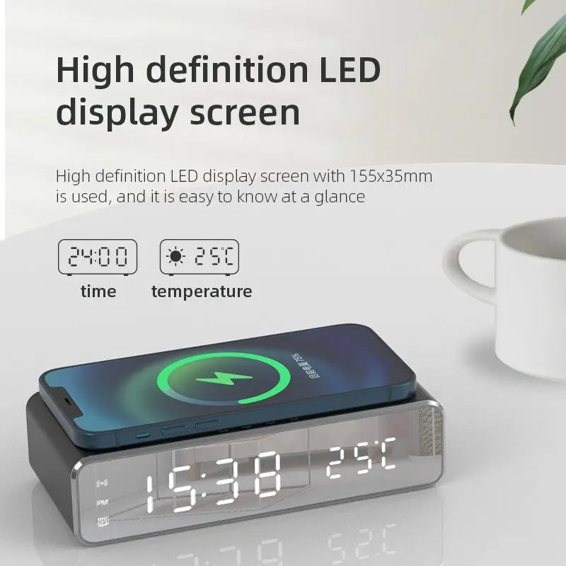 Electric Wireless Phone Charger, Clock, HD Thermometer, Mirror, Clock With Charger