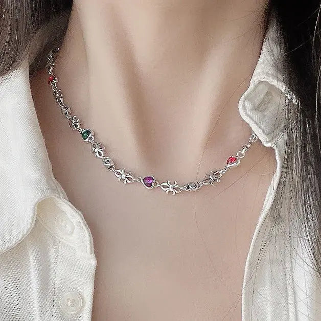 Heavy Industry Colored Loving Heart Zircon Hip Hop Necklace