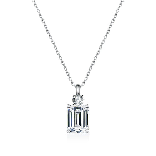 Emerald Diamond Square S925 Sterling Silver Necklace
