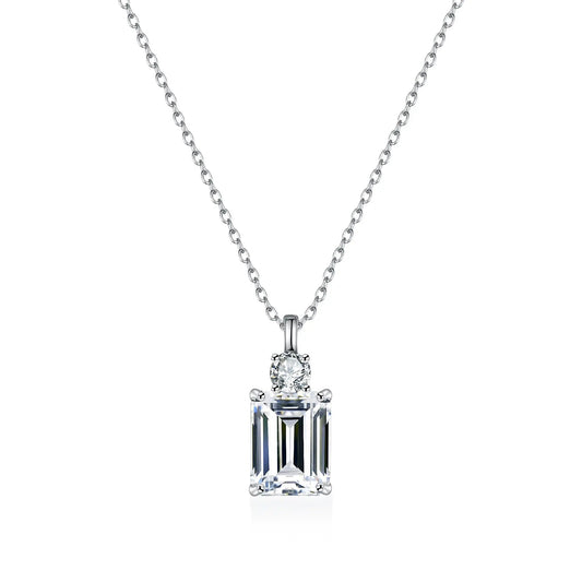 Emerald Diamond Square S925 Sterling Silver Necklace