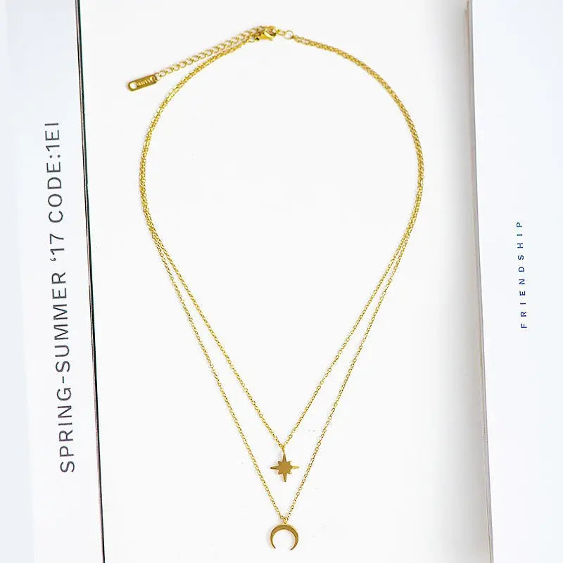 Fine Charm Star European And American Moon Combination Twin Clavicle Chain