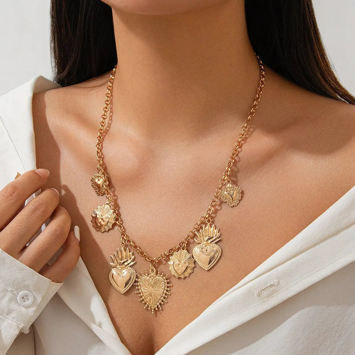 Flame Peach Heart Alloy Pendant Necklace Creative