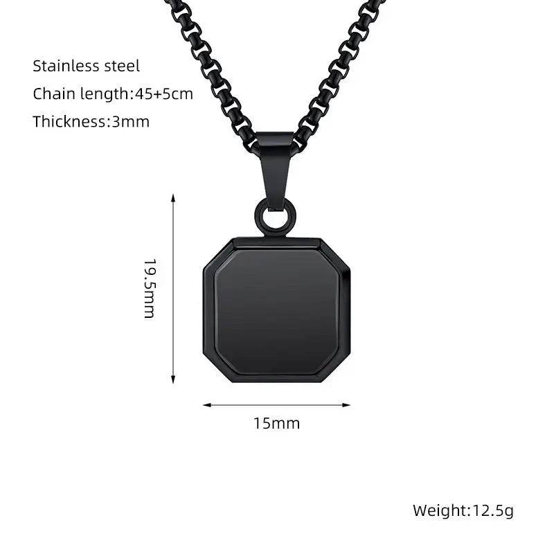 Titanium Steel Hip-hop Turquoise Square Pendant Necklace