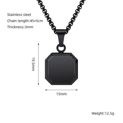 Titanium Steel Hip-hop Turquoise Square Pendant Necklace