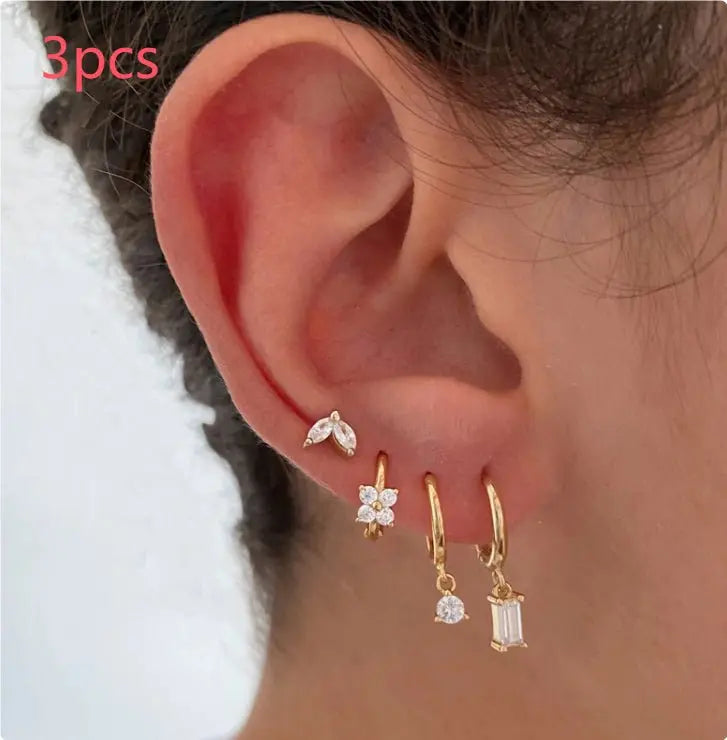 Women's Geometric Flower Zircon Earrings